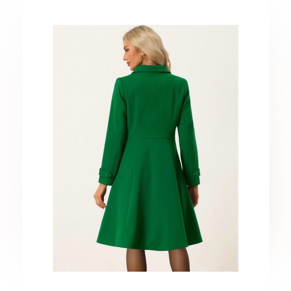 Allegra K Women's Green Double-Breasted Coat - Picture 3 of 7